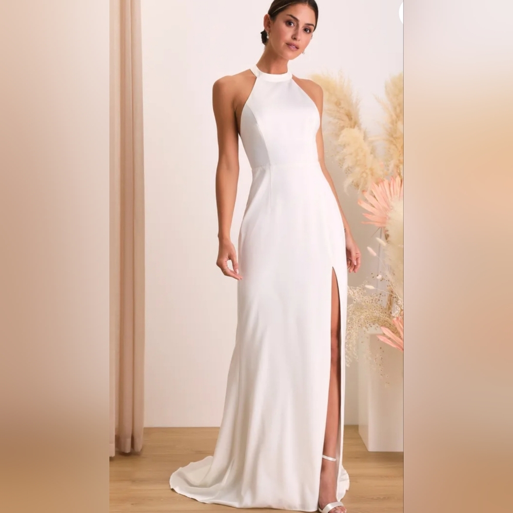 Lulus White Halter Maxi Wedding Dress